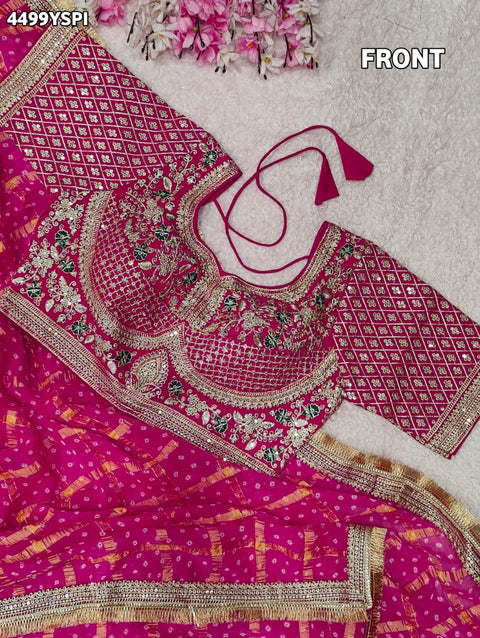 KcPc Georgette Bandhani Saree with Embroidery Work   BAL