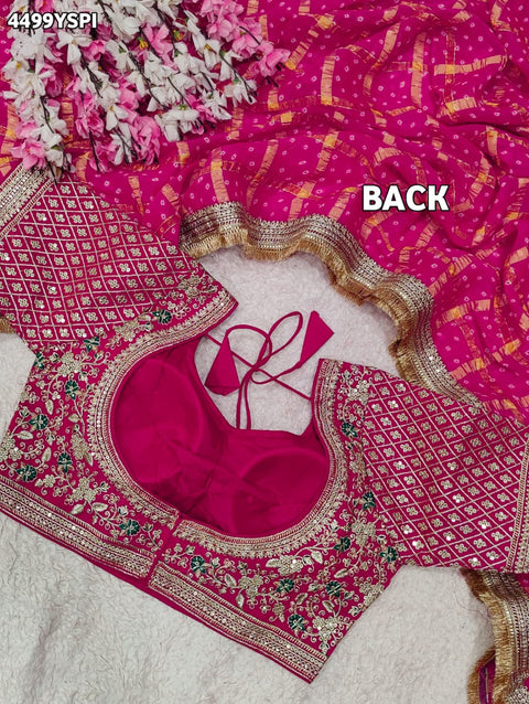 KcPc Georgette Bandhani Saree with Embroidery Work   BAL