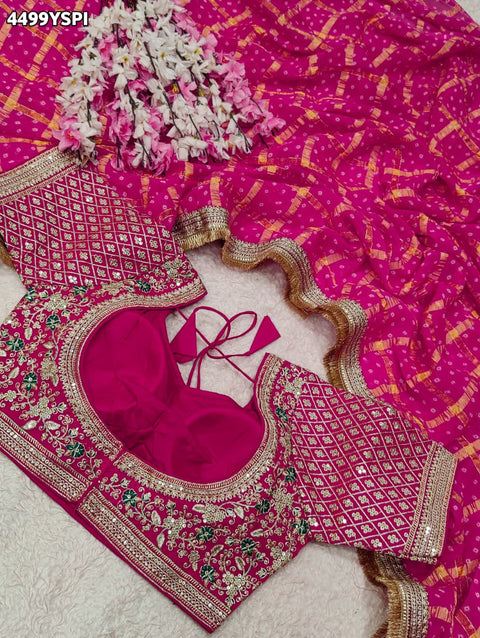 KcPc Georgette Bandhani Saree with Embroidery Work   BAL