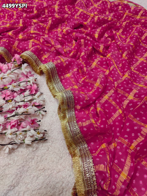 KcPc Georgette Bandhani Saree with Embroidery Work   BAL