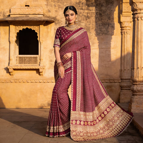 KcPc New Traditional Modal Silk Ajrakh Saree with Elegant Mirror Work  SVD
