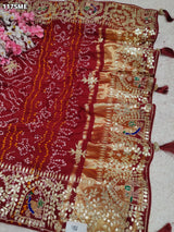 KcPcPure Gaji Silk Bandhani Saree with Handcrafted Gotapatti Work AMT