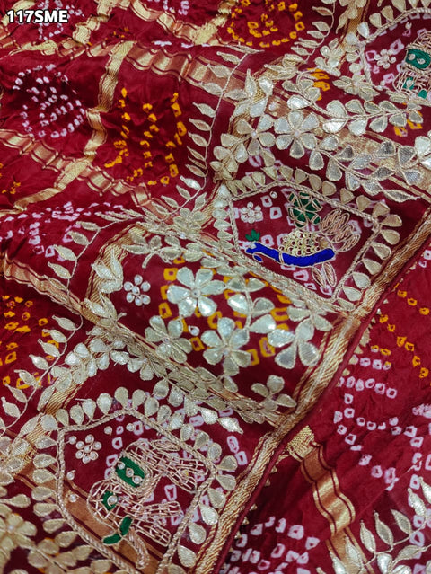 KcPc  Pure Gaji Silk Bandhani Saree with Handcrafted Gotapatti Work   AMT