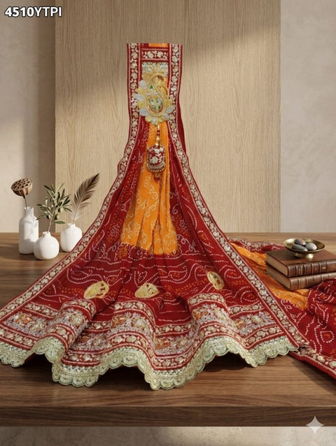 KcPc Traditional Georgette Wedding Wear Pila Chunri Broach Collection