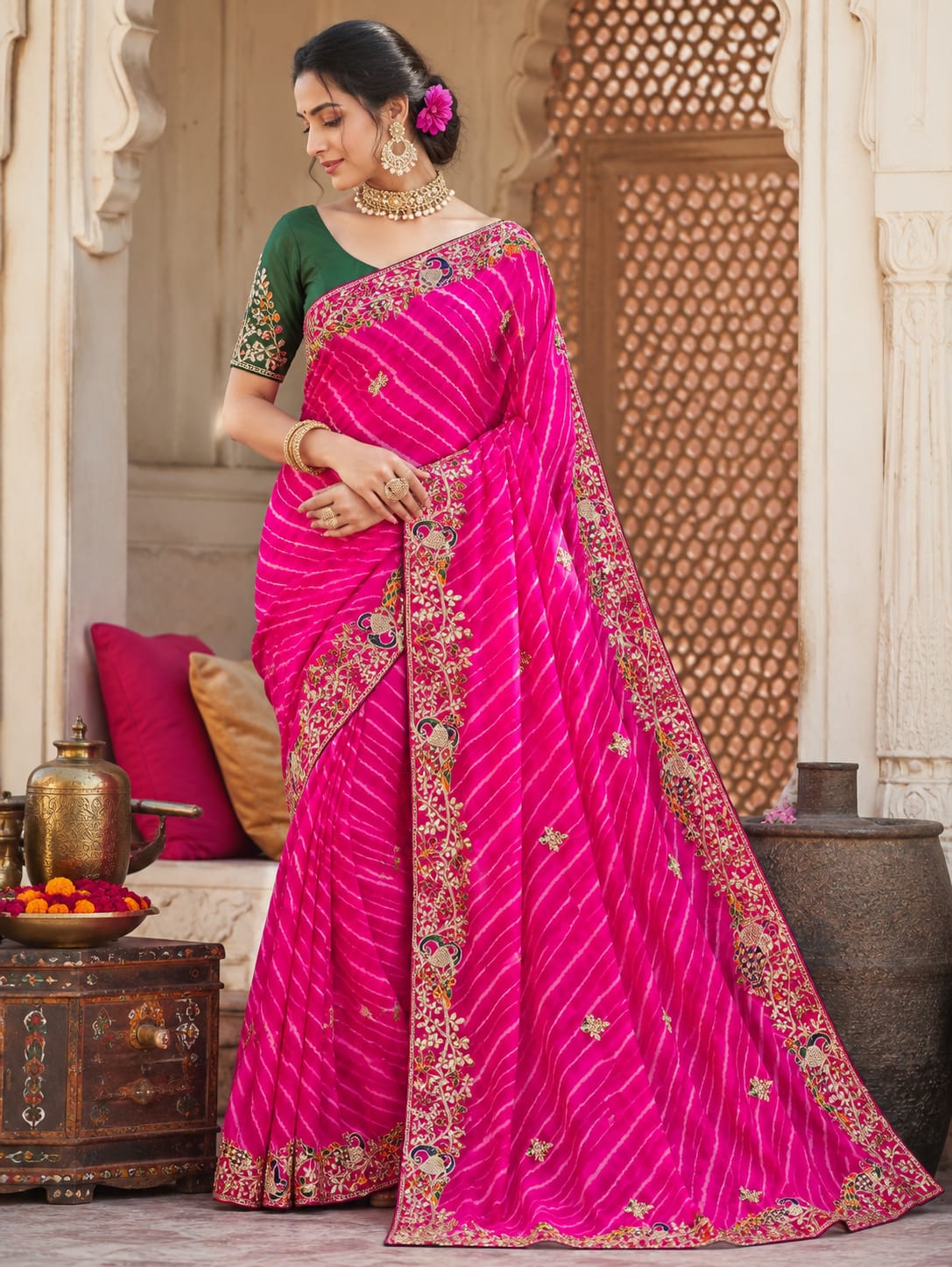 KcPc Festive Special Leheriya Sarees with Embroidery WorkSANJU