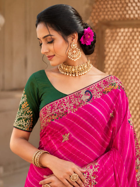 KcPc Festive Special Leheriya Sarees with Embroidery Work  SANJU