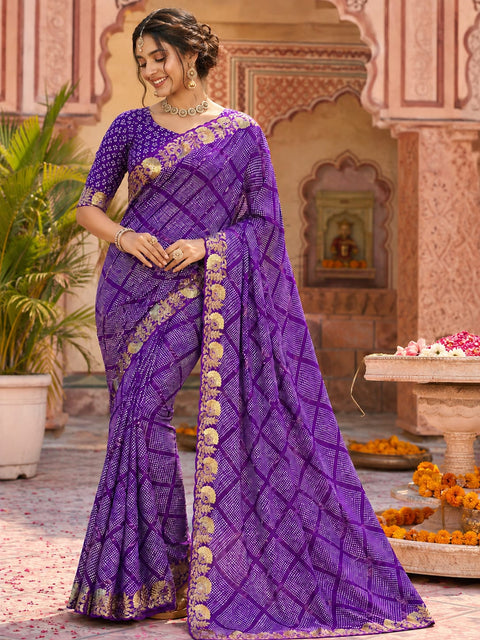 KcPc Premium Creap Silk Saree with Traditional Bandhani Style