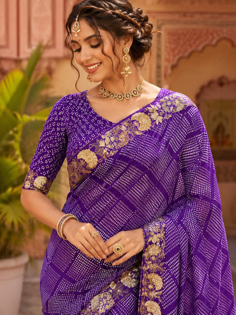 KcPc Premium Creap Silk Saree with Traditional Bandhani Style