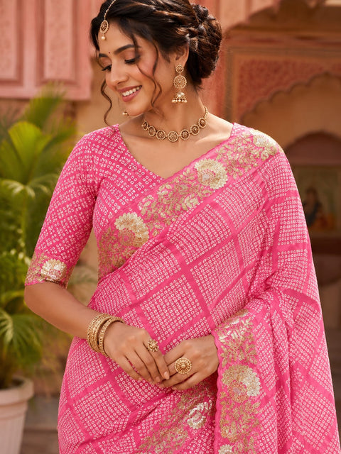 KcPc Creap Silk Bandhani Saree with Gota Patti Embroidery