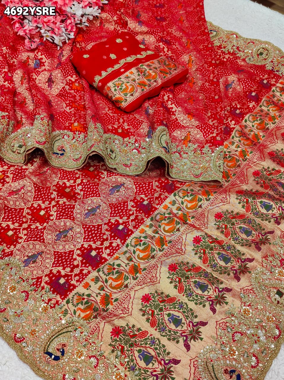 KcPc Georgette Kalamkari Saree with Heavy Embroidery WorkTUF