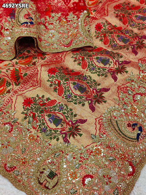 KcPc Georgette Kalamkari Saree with Heavy Embroidery Work    TUF