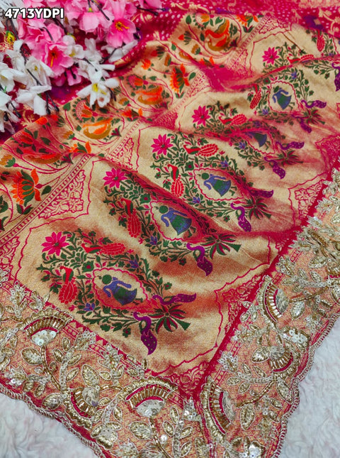 KcPc New Khaddi Georgette Embroidery Heavy Border Work Dupatta