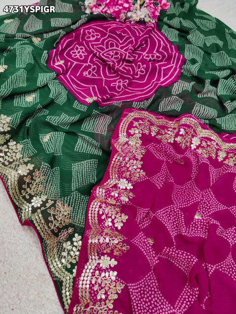 KcPcRoyal Bandhani Saree with Traditional Gotapatti Work  KDN