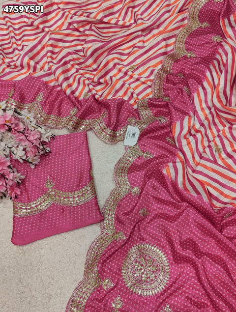 KcPc Premium Crepe Silk Leheriya Saree with Gotapatti Work   ASH