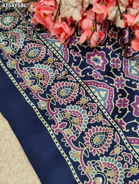 KcPc Premium Silk Ajrakh Saree with Mirror Work   STR