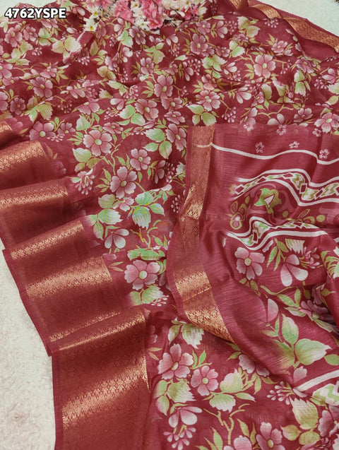 KcPc Premium Cotton Silk Printed Saree with Zari Border  STL
