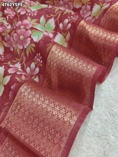 KcPc Premium Cotton Silk Printed Saree with Zari Border  STL