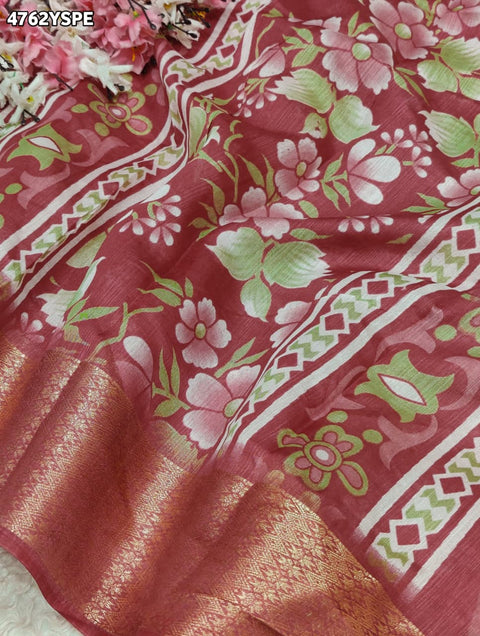 KcPc Premium Cotton Silk Printed Saree with Zari Border  STL
