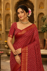 KcPc Premium Cotton Silk Zig Zag Saree with Zari Border STL