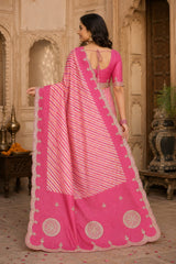 KcPc Premium Crepe Silk Leheriya Saree with Gotapatti Work ASH