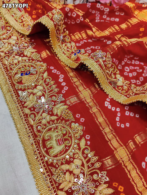 KcPc Gaji Silk Bandhani Pila Chunri with Zardosi Work  MNL