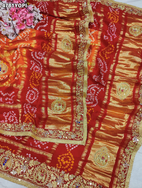 KcPc Gaji Silk Bandhani Pila Chunri with Zardosi Work  MNL
