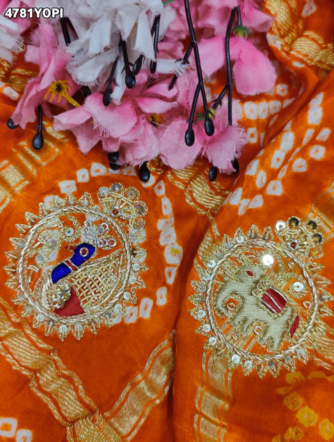 KcPc Gaji Silk Bandhani Pila Chunri with Zardosi Work  MNL