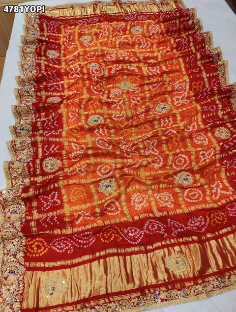 KcPc Gaji Silk Bandhani Pila Chunri with Zardosi Work  MNL