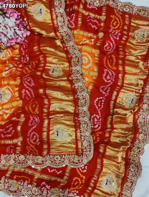 KcPc Royal Gaji Silk Pila Chunri with Zardosi Embroidery   MNL