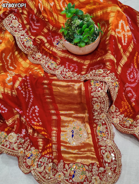 KcPc Royal Gaji Silk Pila Chunri with Zardosi Embroidery   MNL