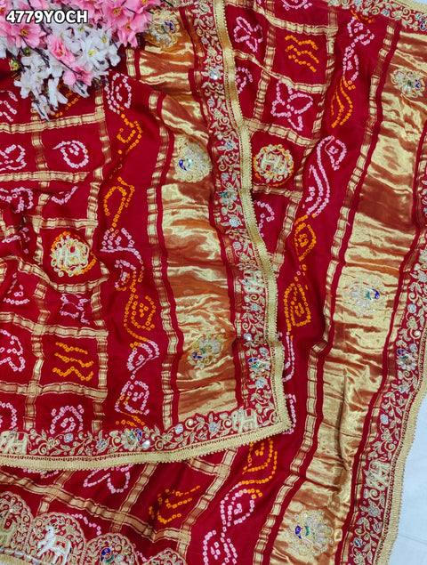 KcPc Traditional Gaji Silk Bandhani Chunri for Women   MNL