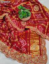 KcPc Premium Gaji Silk Bandhani Pila Chunri with Zardosi Work MNL