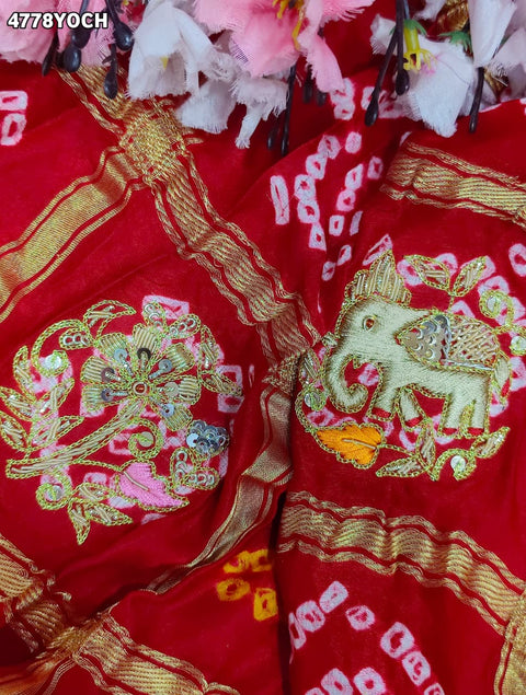 KcPc Premium Gaji Silk Bandhani Pila Chunri with Zardosi Work   MNL