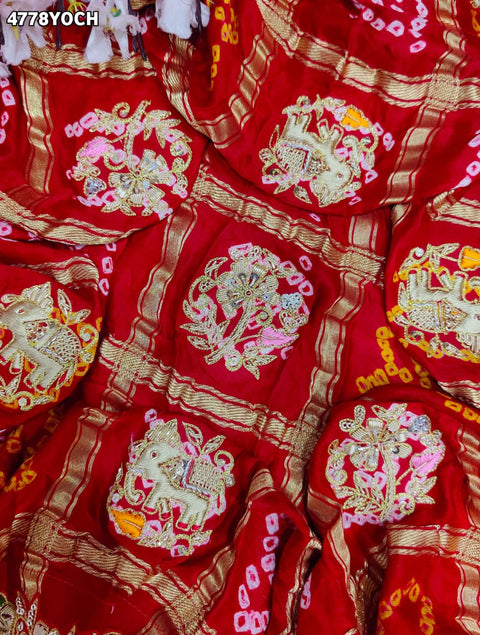 KcPc Premium Gaji Silk Bandhani Pila Chunri with Zardosi Work   MNL