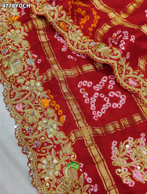 KcPc Premium Gaji Silk Bandhani Pila Chunri with Zardosi Work   MNL