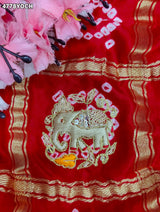 KcPc Premium Gaji Silk Bandhani Pila Chunri with Zardosi Work MNL
