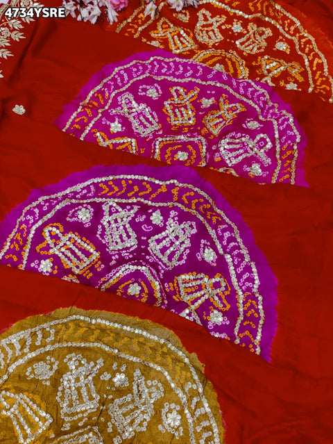 KcPc Premium Bandhani Gaji Silk Saree with Elegant Gota Patti  AMT