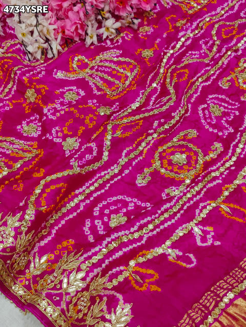 KcPc Premium Bandhani Gaji Silk Saree with Elegant Gota Patti  AMT