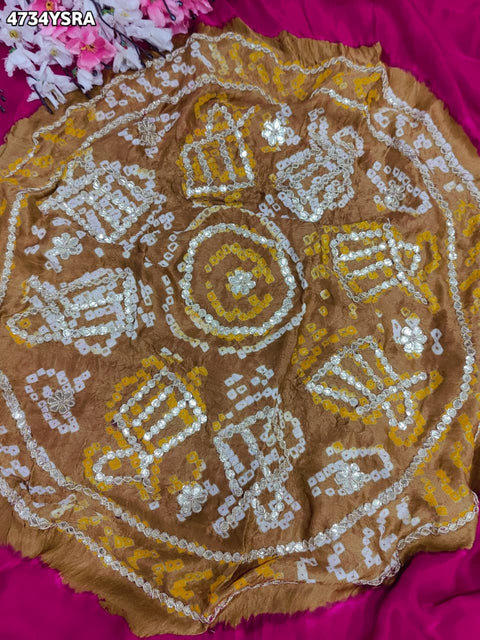 KcPc Designer Gaji Silk Bandhani Saree with Gota Patti   AMT