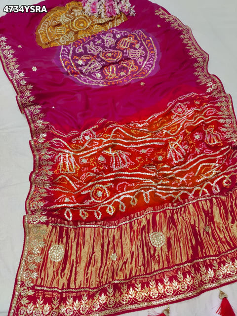 KcPc Designer Gaji Silk Bandhani Saree with Gota Patti   AMT