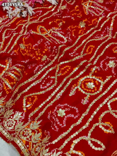 KcPc Designer Gaji Silk Bandhani Saree with Gota Patti   AMT