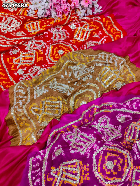 KcPc Designer Gaji Silk Bandhani Saree with Gota Patti   AMT