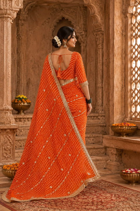 KcPc Premium Georgette Leheriya Saree with Gotapatti Work   MHS