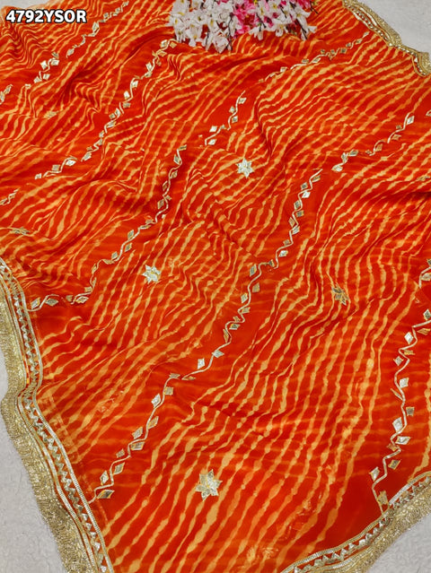 KcPc Premium Georgette Leheriya Saree with Gotapatti Work   MHS