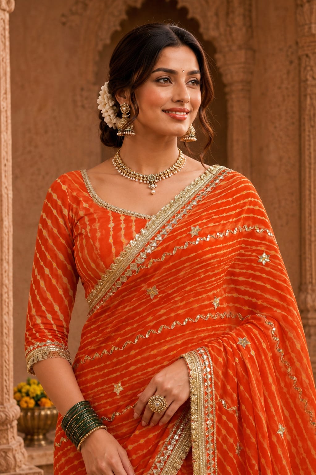 KcPc Premium Georgette Leheriya Saree with Gotapatti Work MHS