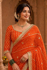 KcPc Premium Georgette Leheriya Saree with Gotapatti Work MHS