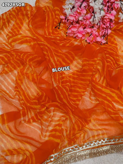 KcPc Premium Georgette Leheriya Saree with Gotapatti Work   MHS