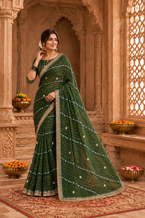 KcPc Luxury Georgette Leheriya Style Saree with Blouse   MHS