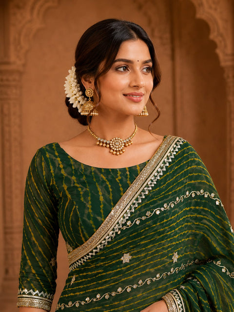 KcPc Luxury Georgette Leheriya Style Saree with Blouse   MHS