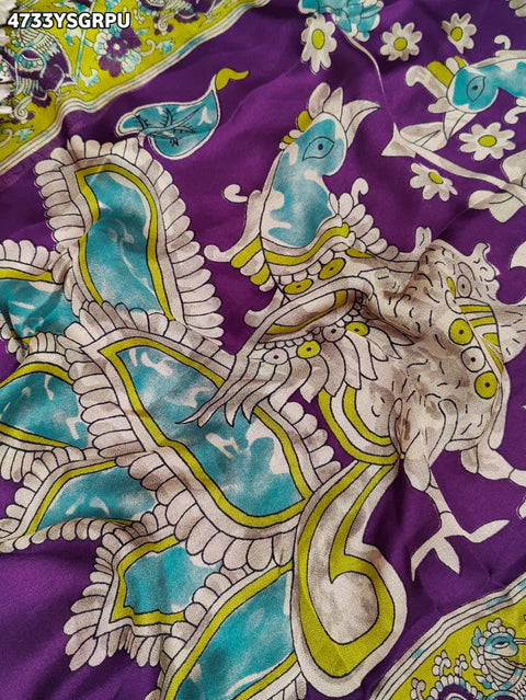 Kcpc Premium Georgette Kalamkari Saree with Zari Border   ASH